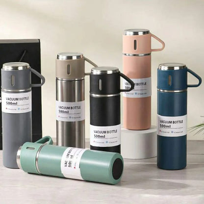 Stainless Steel Vacuum Flask Set – 500ml With 3 Cups